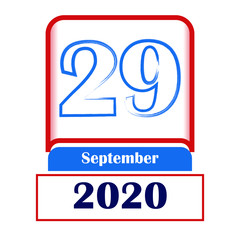 29 September 2020. Vector flat daily calendar. Date, month.