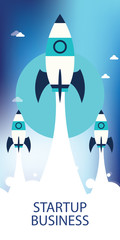 Startup business design concept with rocket