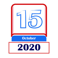 15 October 2020. Vector flat daily calendar. Date, month.