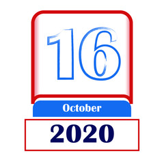 16 October 2020. Vector flat daily calendar. Date, month.