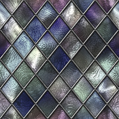 Naklejki  Bezszwowa tekstura witrażu, kolorowe szkło z wzorem rombu na okno, ilustracja 3d
