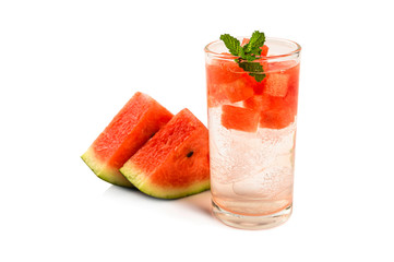 Watermelon  cold drink in glass on white background.