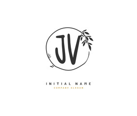 J V JV Beauty vector initial logo, handwriting logo of initial signature, wedding, fashion, jewerly, boutique, floral and botanical with creative template for any company or business.