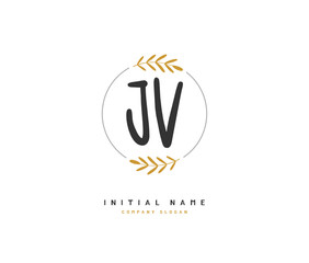 J V JV Beauty vector initial logo, handwriting logo of initial signature, wedding, fashion, jewerly, boutique, floral and botanical with creative template for any company or business.