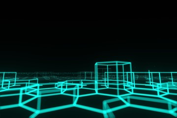 Abstract sci-fi futuristic surface glowing hexagon 3d rendering background.Geometric shape technology digital hi tech concept