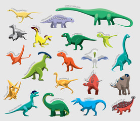 Dinosaur Set Various Kind Identify Cartoon Vector © bullet_chained