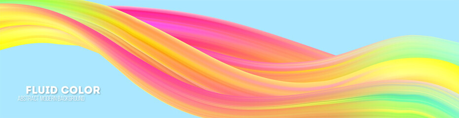 Brush strokes on blue background. Modern colorful poster. Background with abstract waves color. Art design with flowing liquid shape for cover, banner, leaflet. 3d vector illustration EPS10