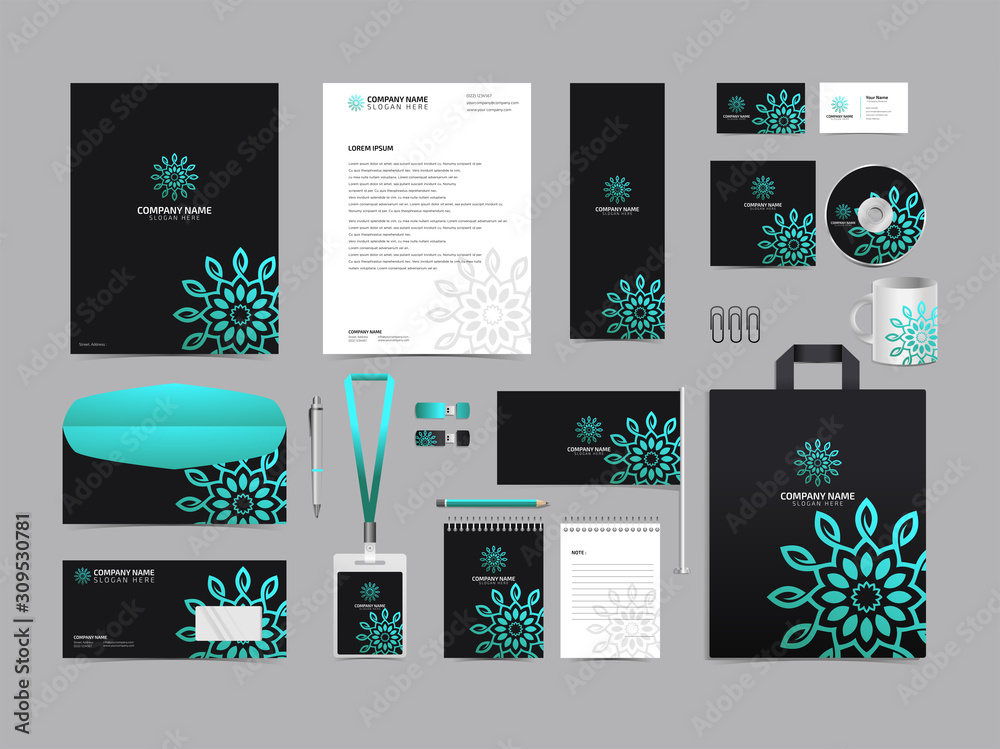 Sticker corporate identity set branding template design kit. editable brand identity with abstract backgroun
