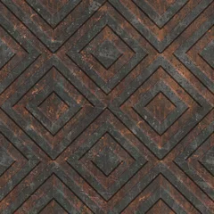 Fotobehang Industriële stijl Roestige naadloze textuur met geometrisch patroon op een oxide metalen achtergrond, 3d illustratie