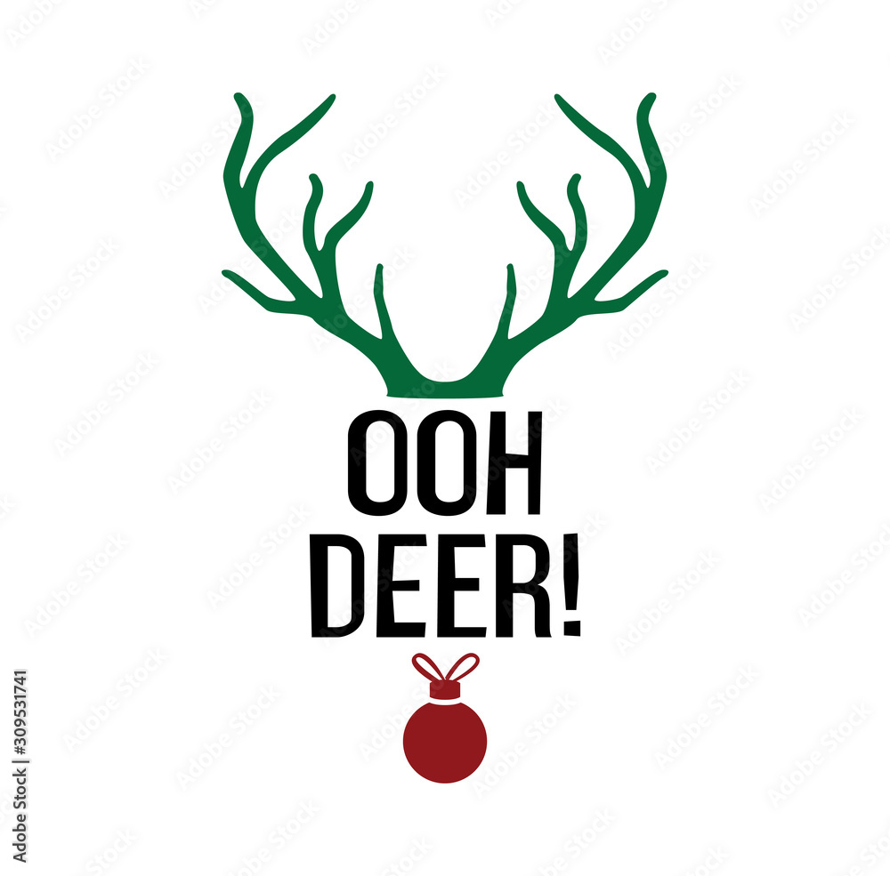 Wall mural oh deer funny greeting text phrase vector christmas theme for print