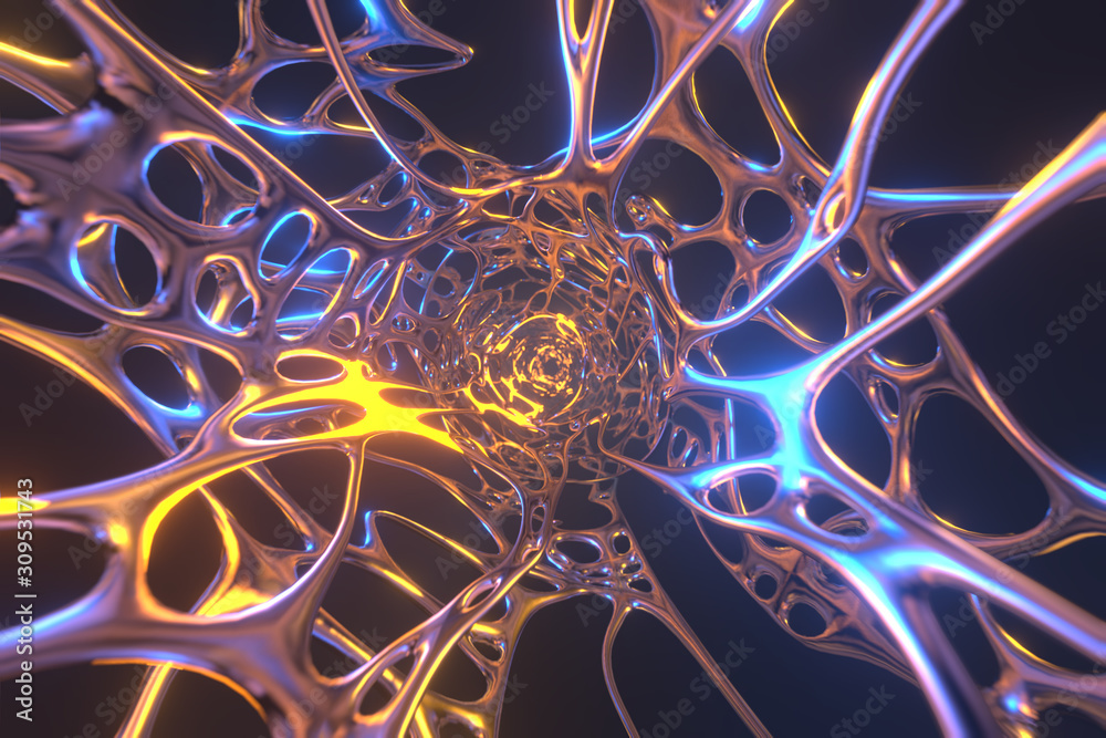 Fototapete abstract 3d rendering illustration .organic structure network neutron metal membrane sci-fi backgrou