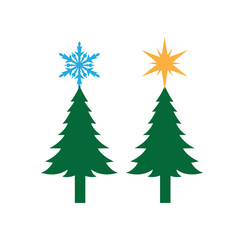 green simple pine tree with star and snowflake on the top vector christmas theme for print