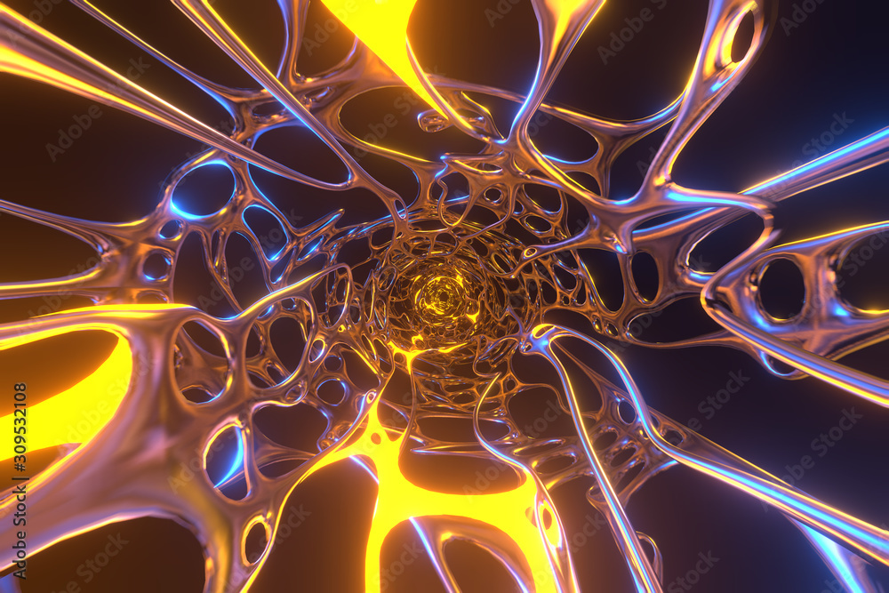Fototapete abstract 3d rendering illustration .organic structure network neutron metal membrane sci-fi backgrou