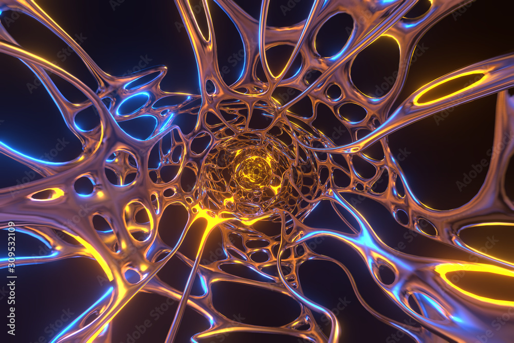 Fototapete abstract 3d rendering illustration .organic structure network neutron metal membrane sci-fi backgrou