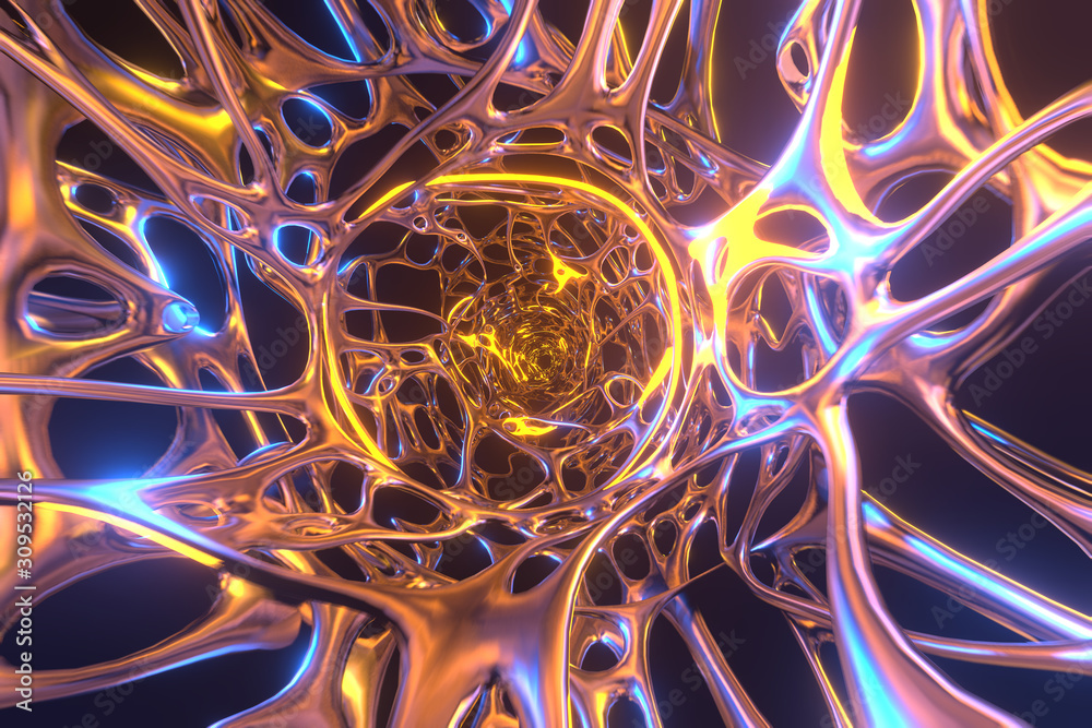 Fototapete abstract 3d rendering illustration .organic structure network neutron metal membrane sci-fi backgrou