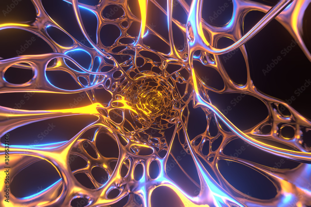 Fototapete abstract 3d rendering illustration .organic structure network neutron metal membrane sci-fi backgrou