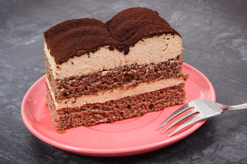 Creamy tiramisu cake with different layers. Delicious dessert for celebrations