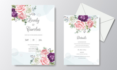 Fototapeta na wymiar Hand Drawn Floral Wedding Invitation Card