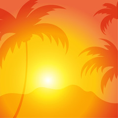 Fototapeta na wymiar Sunset - tropical background illustration