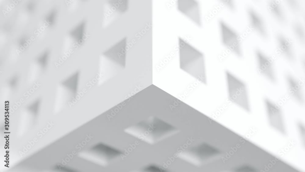 Poster seamless looping abstract white shrinking inflating cube. future and technology concept. 3d renderin
