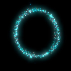 3d rendering illustration .Circle bright light Futuristic sci-fi glitter star dust with particle shiny glowing on black background. 3d image .High resolution .Banner for advertisement