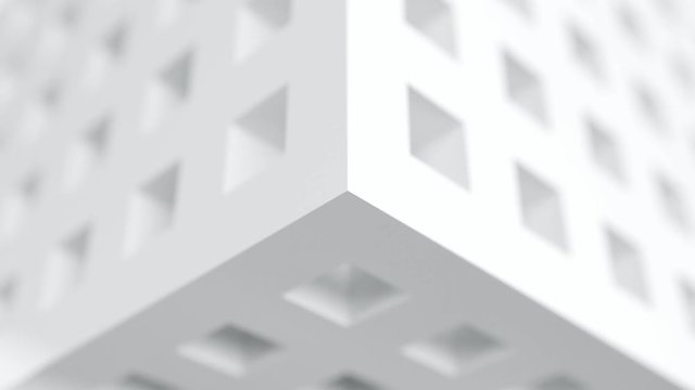 Seamless looping abstract white shrinking inflating cube. Future and technology concept. 3d rendering.