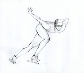 Speed Skater is passing a turn