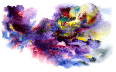 Beautiful cosmic colorful watercolor background. Abstract watercolor on white background. For greeting card, wrapping, print, textile, scrapbook, logo, design. Watercolor illustration, hand drawing