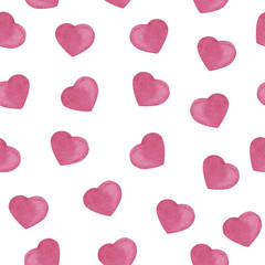 seamless pattern heart paint watercolor brush pink delicate white background Valentine February print art design paper packaging decoration textile vintage scrapbooking holiday feelings drawing item c
