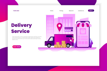 Naklejka premium Package delivery service landing page. This design can be used for websites, landing pages, UI, mobile applications, posters, banners