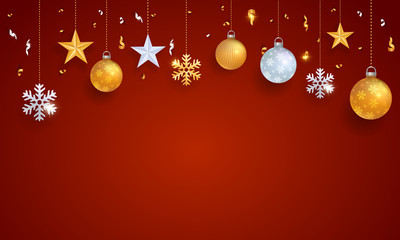 Christmas abstract red vector background with glitter decoration elements