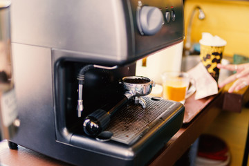 Close-Up Of Espresso Maker In Cafe
