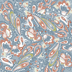 Seamless pattern with oriental ornament. Brown, orange, beige colors. Indian holi. Vector illustration.