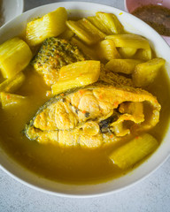 Yellow curry with sea bass, local food in southern Thailand