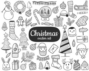 Set of Christmas Doodles. Set for menu decoration, websites, banners, presentations, backgrounds, posters, blogs and social networks. Vector illustration.
