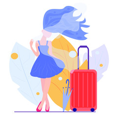 The fashion girl in travel vector illustration.