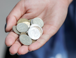 Coins of Russian rubles in the hand