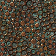 Copper seamless texture with dots pattern on a oxide metallic background, 3d illustration