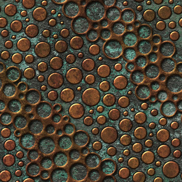 Copper Seamless Texture With Dots Pattern On A Oxide Metallic Background, 3d Illustration