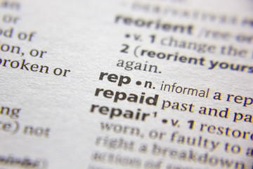 Word or phrase rep in a dictionary.