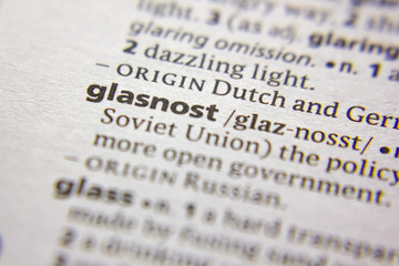 Word or phrase Glasnost in a dictionary.