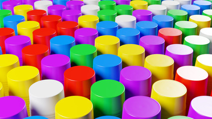 Disposable Plastic Cups in Assorted Colors. 3D Render.