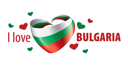 The national flag of the Bulgaria and the inscription I love Bulgaria. Vector illustration