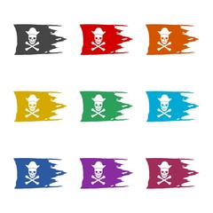 Pirate flag color icon set isolated on white background