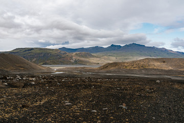 Wide and natural volcanic mountain landscape, Iceland