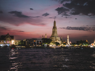 Wat Arun temple in Bangkok Thailand, view at night