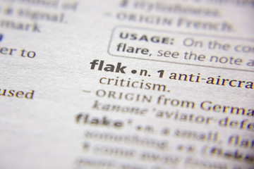 Word or phrase Flak in a dictionary.