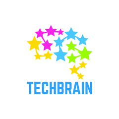 Obraz premium Colorful abstract tech brain stands from connected stars.