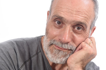 portrait of middle aged man on white