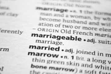 Fototapeta premium Word or phrase Marriageable in a dictionary.